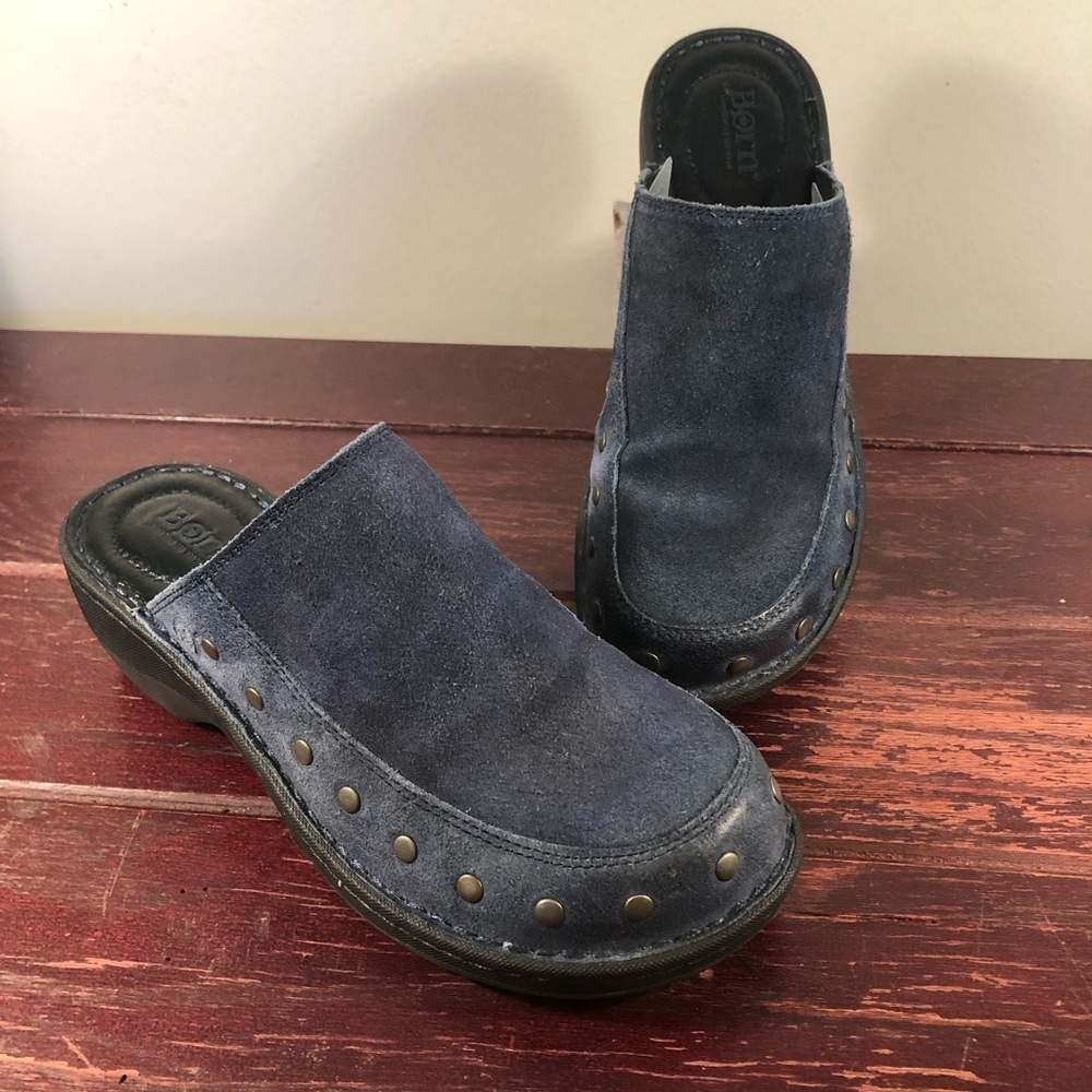 Born Marley Blue Suede Slip-on Clogs Size 7W